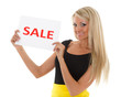 Young  woman with sale sign.