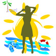 travel girl with mobil phone vector illustration