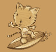 Surfer Tiger Kitten Cat Sketch Doodle Illustration Vector Art