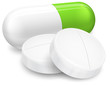 Different pills on white