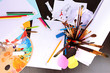 Workplace of artist close-up