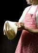 Cook stretching pizza dough