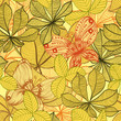 Seamless vintage background with autumn leaves and butterflies