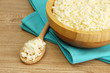 cottage cheese in bowl on  wooden table