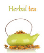 Dried herbs in teapot, isolated
