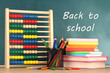 Toy abacus, books and pencils