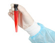 Glass tube with fluid in scientist hand during medical test