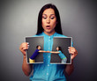 woman looking at disrupt photo