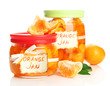 Orange jam with zest and tangerines, isolated on white