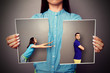 woman stretching her hands to resentful man