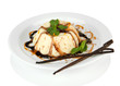 Panna Cotta with chocolate  and caramel sauce and vanilla