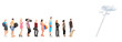 Full length portraits of people in a queue waiting to climb a la