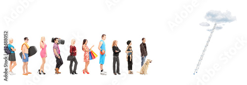 Photo: Full length portraits of people in a queue waiting to climb a la Full length portraits of people in a queue waiting to climb a la