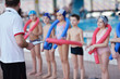 happy children group  at swimming pool