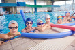 Photo: happy children group at swimming pool happy children group at swimming pool