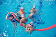 happy children group  at swimming pool