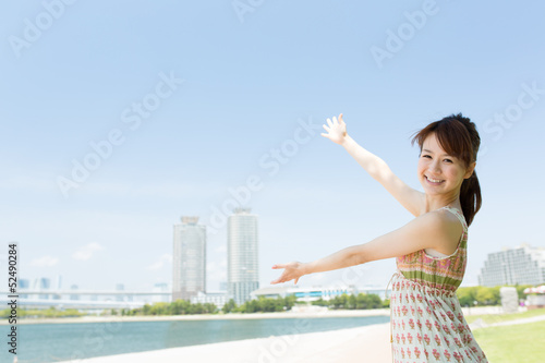 Photo: Beautiful asian woman on beach summer holiday Beautiful asian woman on beach summer holiday
