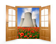 Photo: Open the door to the spring landscape with nuclear power plant Open the door to the spring landscape with nuclear power plant