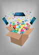 Vector: Open box with cloud of colorful application icon vector Open box with cloud of colorful application icon vector