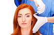 Attractive woman caucasian whose face is marked with lines
