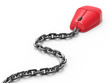 Red mouse attached to pc with chain