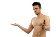 Muscular Man pointing OK isolated white background