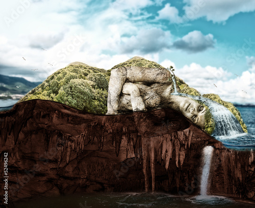 Photo: Sleeping woman - tropical island in cut Sleeping woman - tropical island in cut