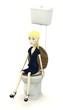 3d render of cartoon character sitting on toilet
