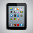Realistic black tablet with apps.