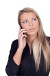 Frowning woman talking on a mobile