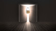 Padlock guarding door to bright light