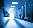 Blue binary code in data center