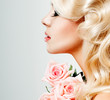 beautiful blonde curls and pink roses