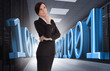Businesswoman thinking in data center