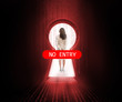 Doorway blocked by no entry sign with businesswoman