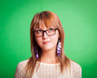 Photo: Beautiful Young Woman on Green Background Beautiful Young Woman on Green Background
