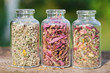 healing herbs in glass bottles, herbal medicine
