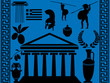 Vector: Traditional symbols of Greece on blue background Traditional symbols of Greece on blue background