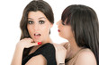 Two young girlfriends sharing their secrets, studio shot
