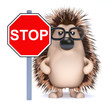 Cute hedgehog has stop sign