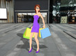 Illustration: A woman walking on sidewalk carrying shopping bags A woman walking on sidewalk carrying shopping bags