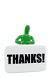 Green figure with thanks symbol