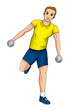 Cartoon illustration of a man exercising with dumbbells