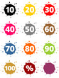 Vektor: Bunte Kleckse als Buttons mit Prozentzeichen und Zahlen Bunte Kleckse als Buttons mit Prozentzeichen und Zahlen