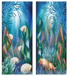 Underwater banners with cockleshells, vector