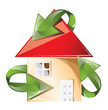 Recycle home with green arrows