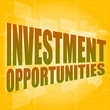 Business concept: words investment opportunities on screen, 3d