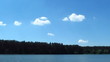River, forest  and sky with clouds . Landscape. Time lapse