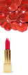 Vertical design with a red lipstick and rose petals