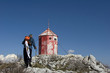 Man coming on top of mountain Mosor in Croatia